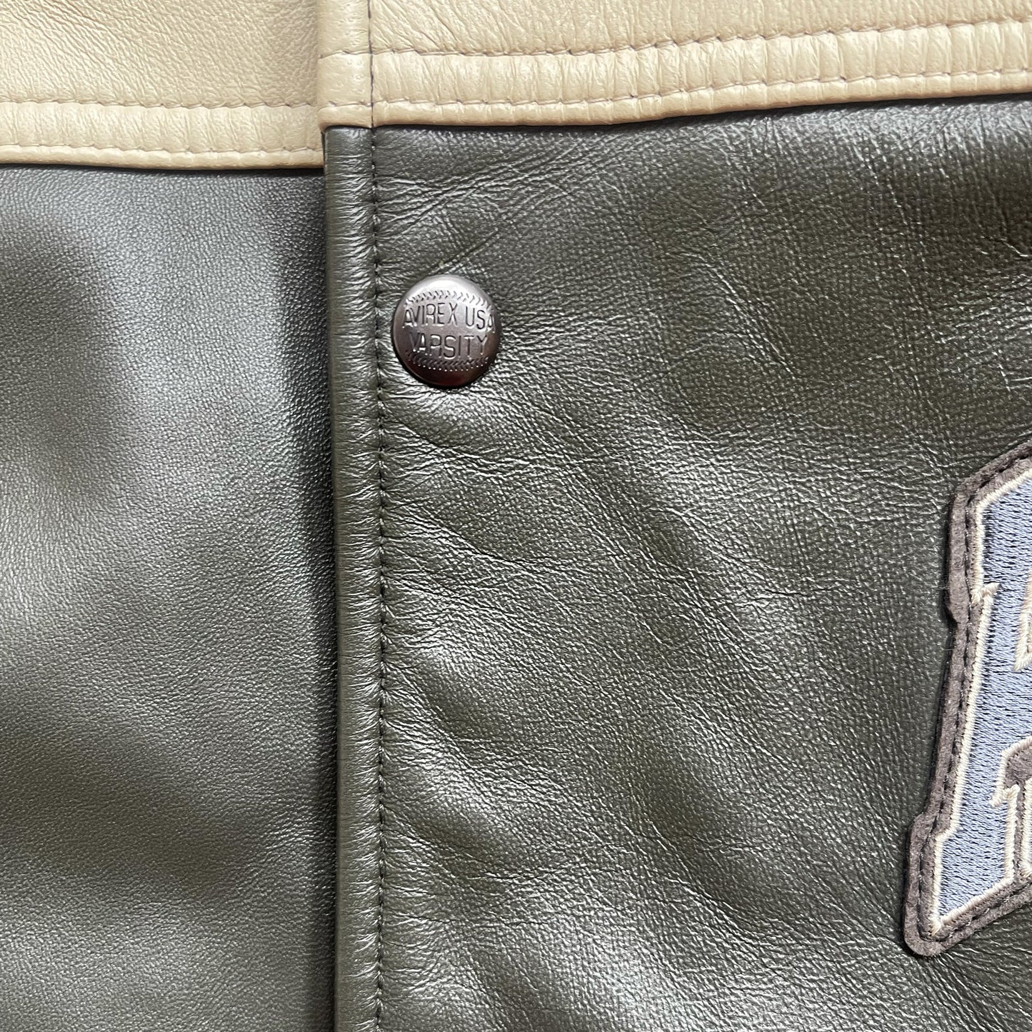 Avirex Wild Bears Leather Varsity Jacket - XXL | XXL, Khaki