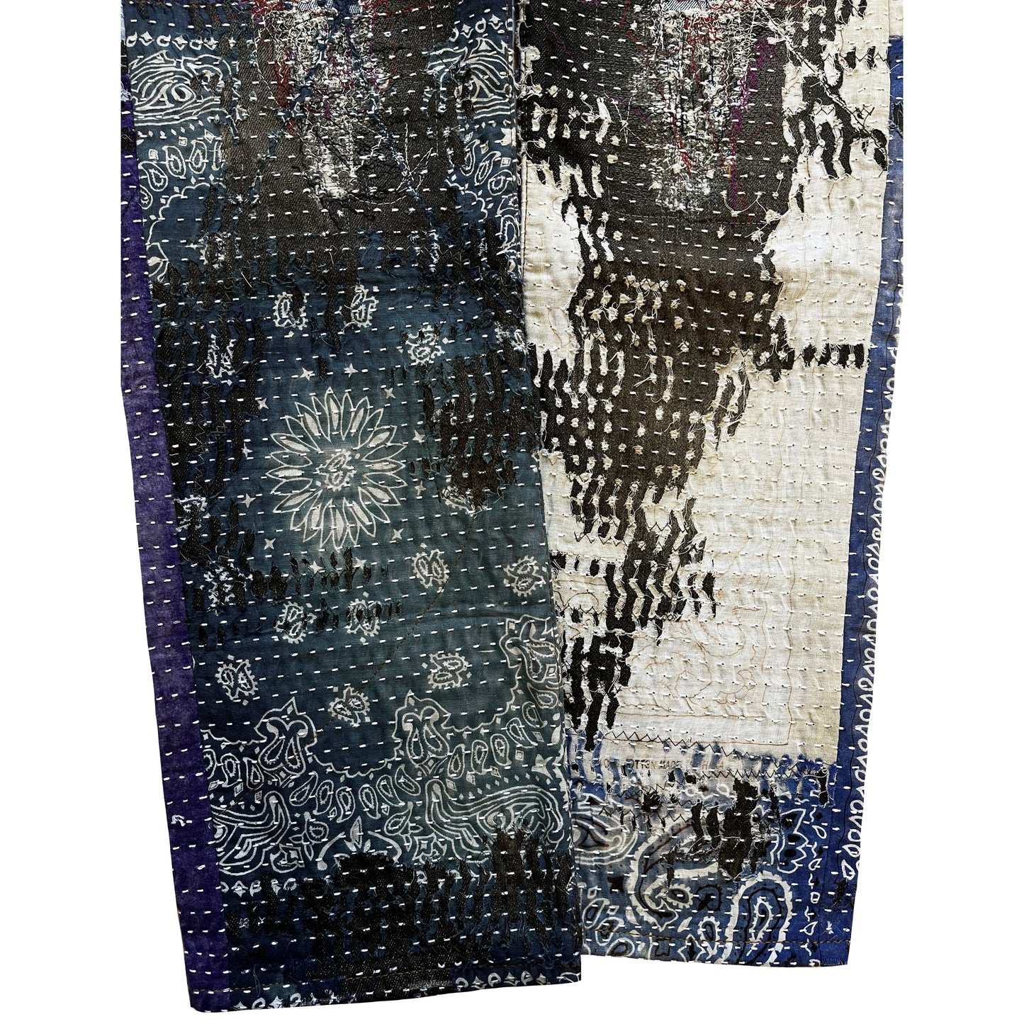 Boro Patchwork Sashiko Distressed Jeans - W32" | W32, Indigo