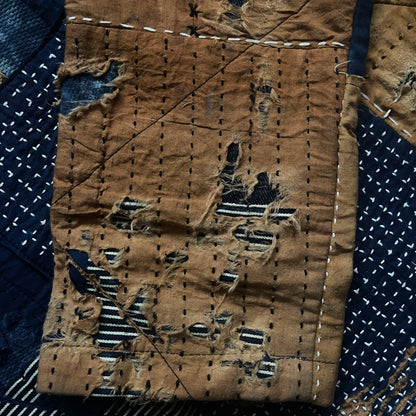 Indigo Collarless Boro Denim Jacket - M