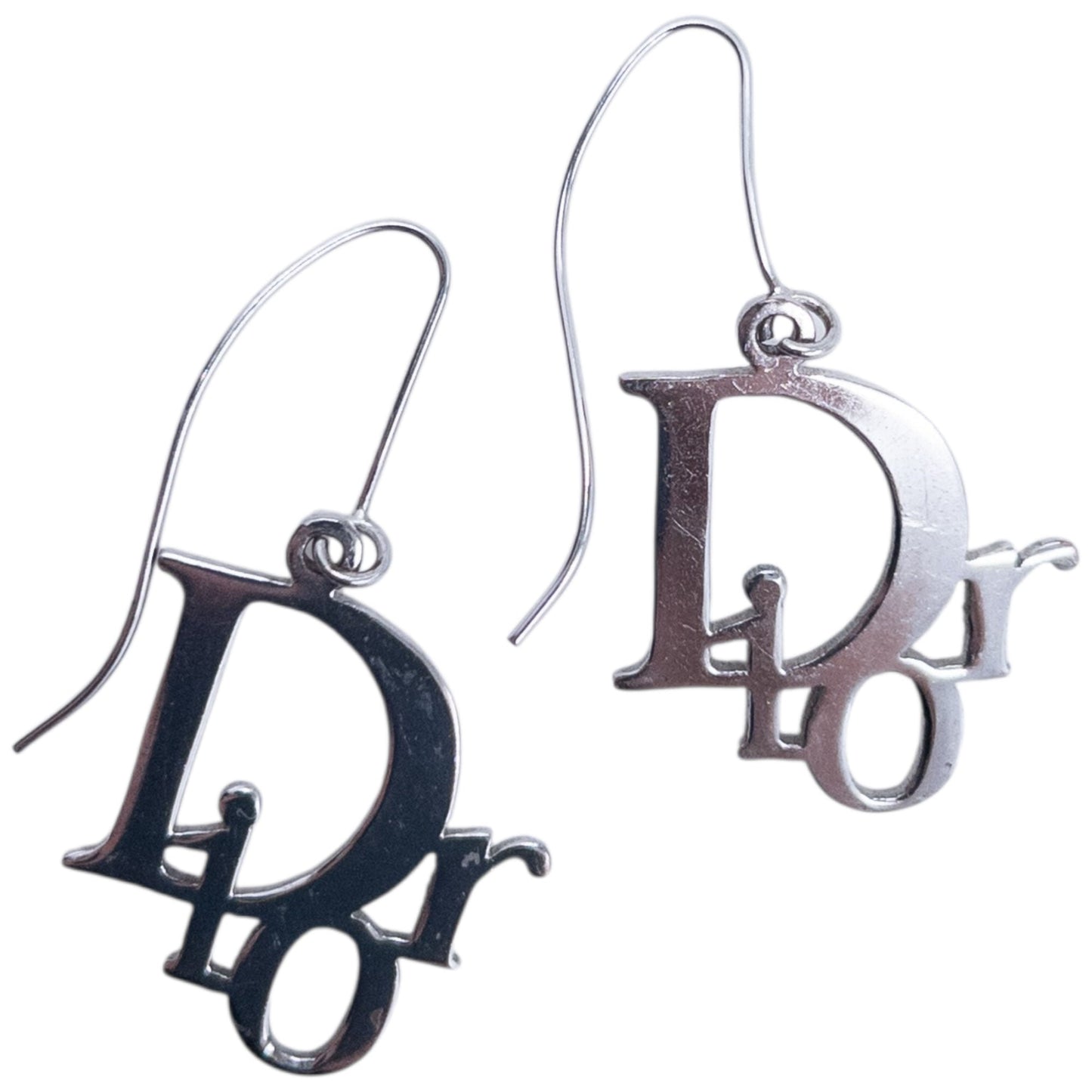 Vintage 2000s Dior By John Galliano Silver Logo Earrings | O/S, Grey