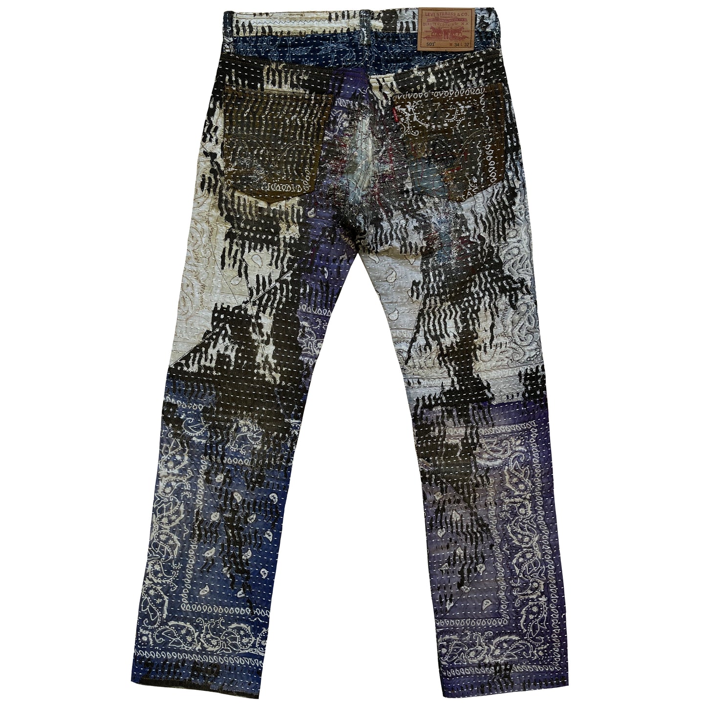 Boro Patchwork Sashiko Distressed Jeans - W32" | W32, Indigo