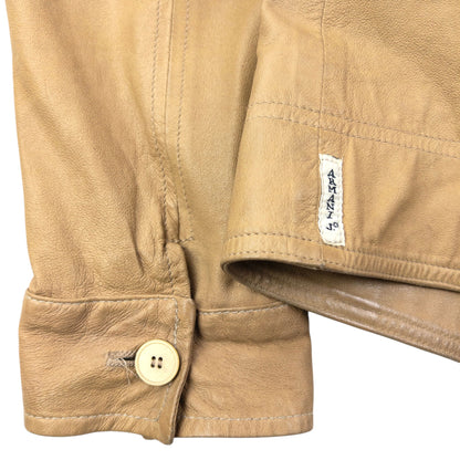 Vintage 2000s Armani Jeans Button Up Leather Jacket Womens Size M | Medium, Beige