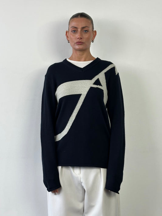 Armani Jeans Virgin Wool Knitted Logo Jumper - M/L