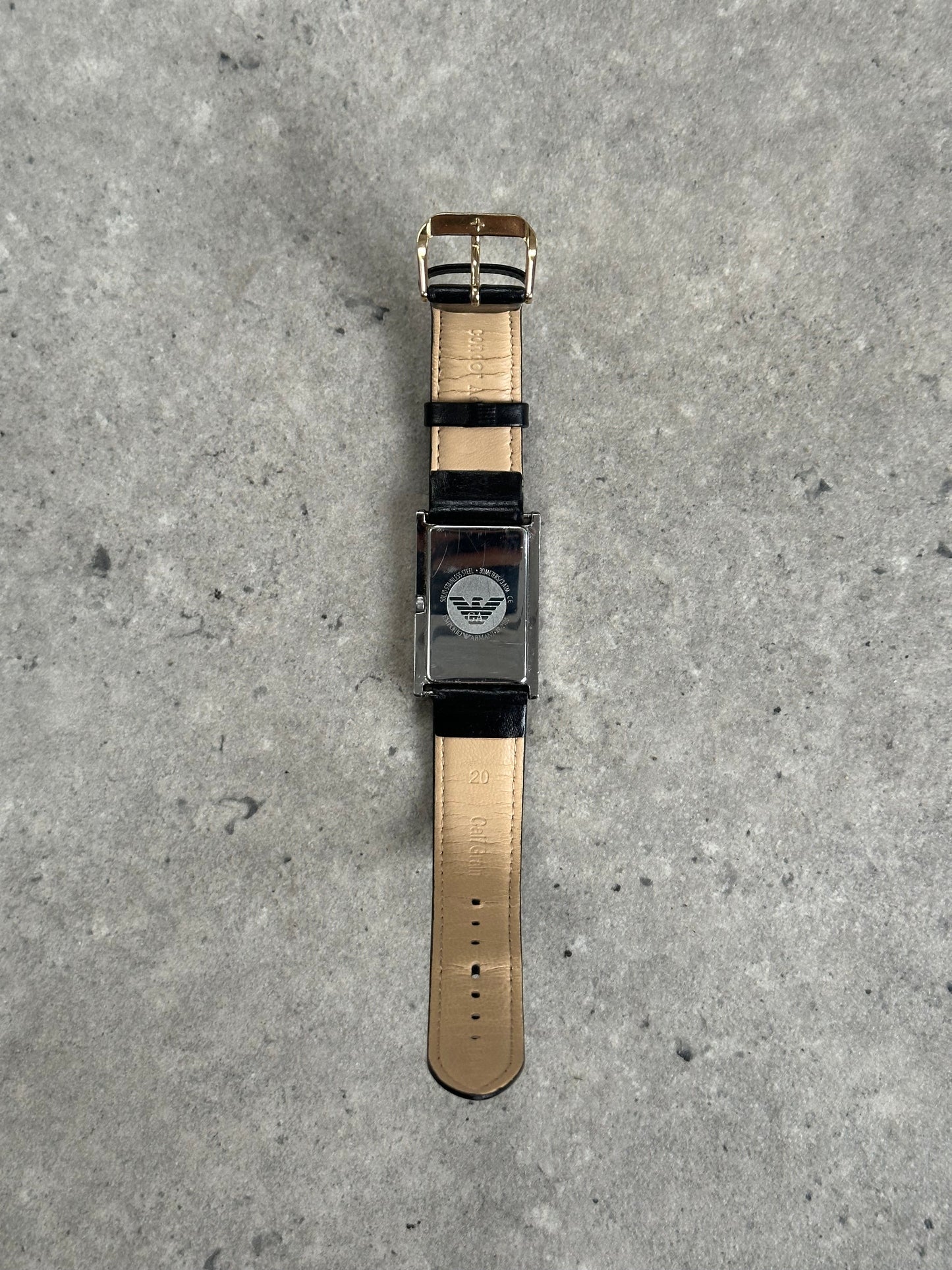 Emporio Armani 2000s Rectangle Stainless Steel Leather Watch