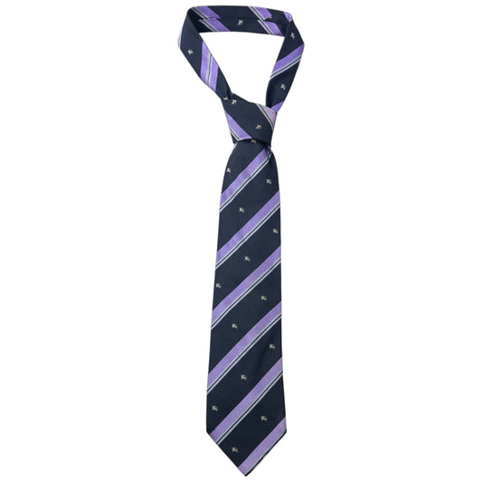 Vintage 2000s Burberry Striped Monogram Silk Tie | O/S, Navy
