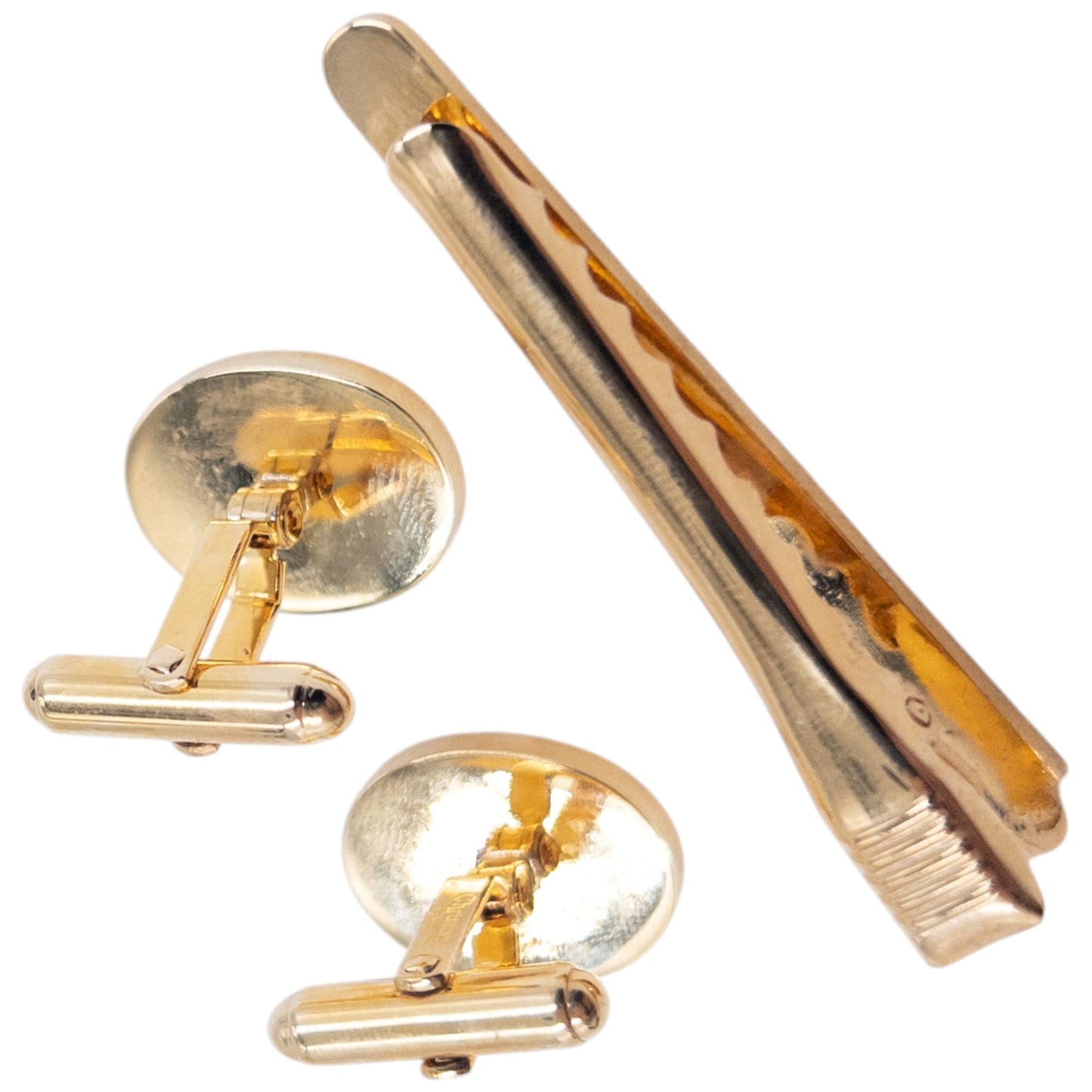 Vintage 80s Dior Embossed Cufflinks & Tie Clip Set | O/S, Gold