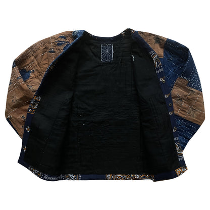 Indigo Collarless Boro Denim Jacket - M