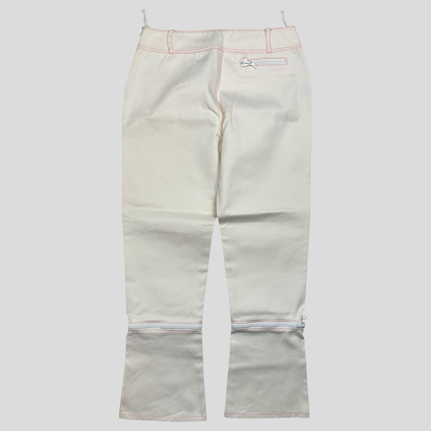 Miu Miu SS00 White and Pink Contrast Stitch Zip-off Bell Trousers - IT42 | Default Title, Pink