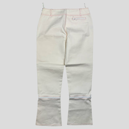 Miu Miu SS00 White and Pink Contrast Stitch Zip-off Bell Trousers - IT42 | Default Title, Pink