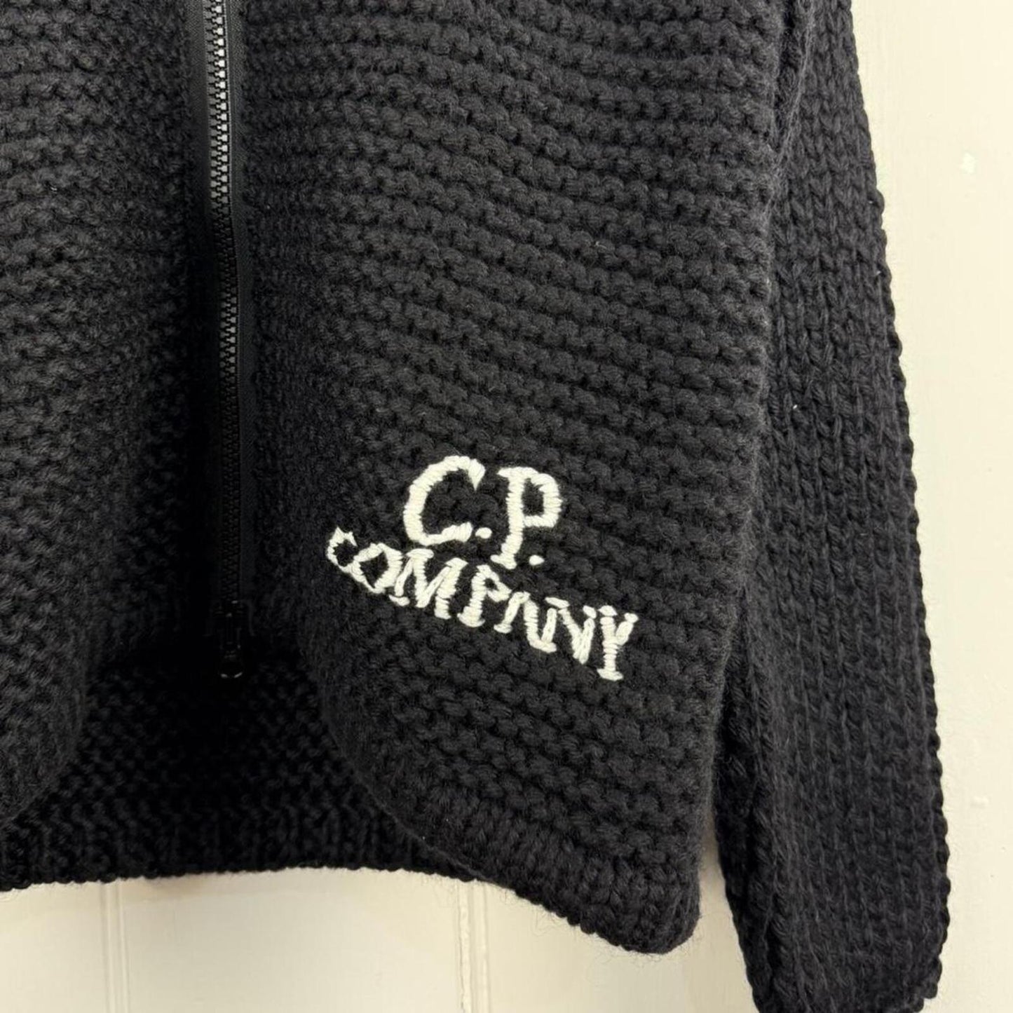 C.P. Company Cable Knit Hoodie Black (M) | Medium, Multicoloured
