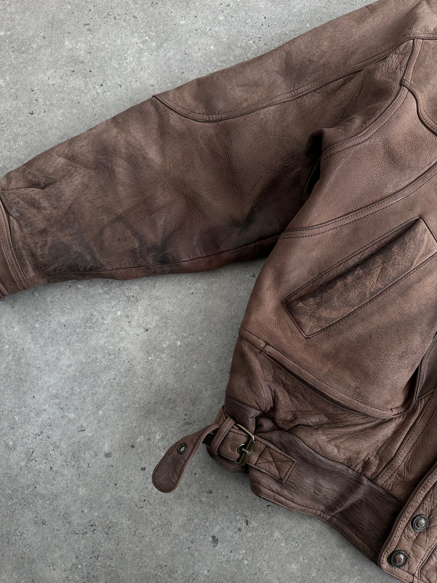 Vintage 1990s High Neck Aged Leather Bomber Jacket - L