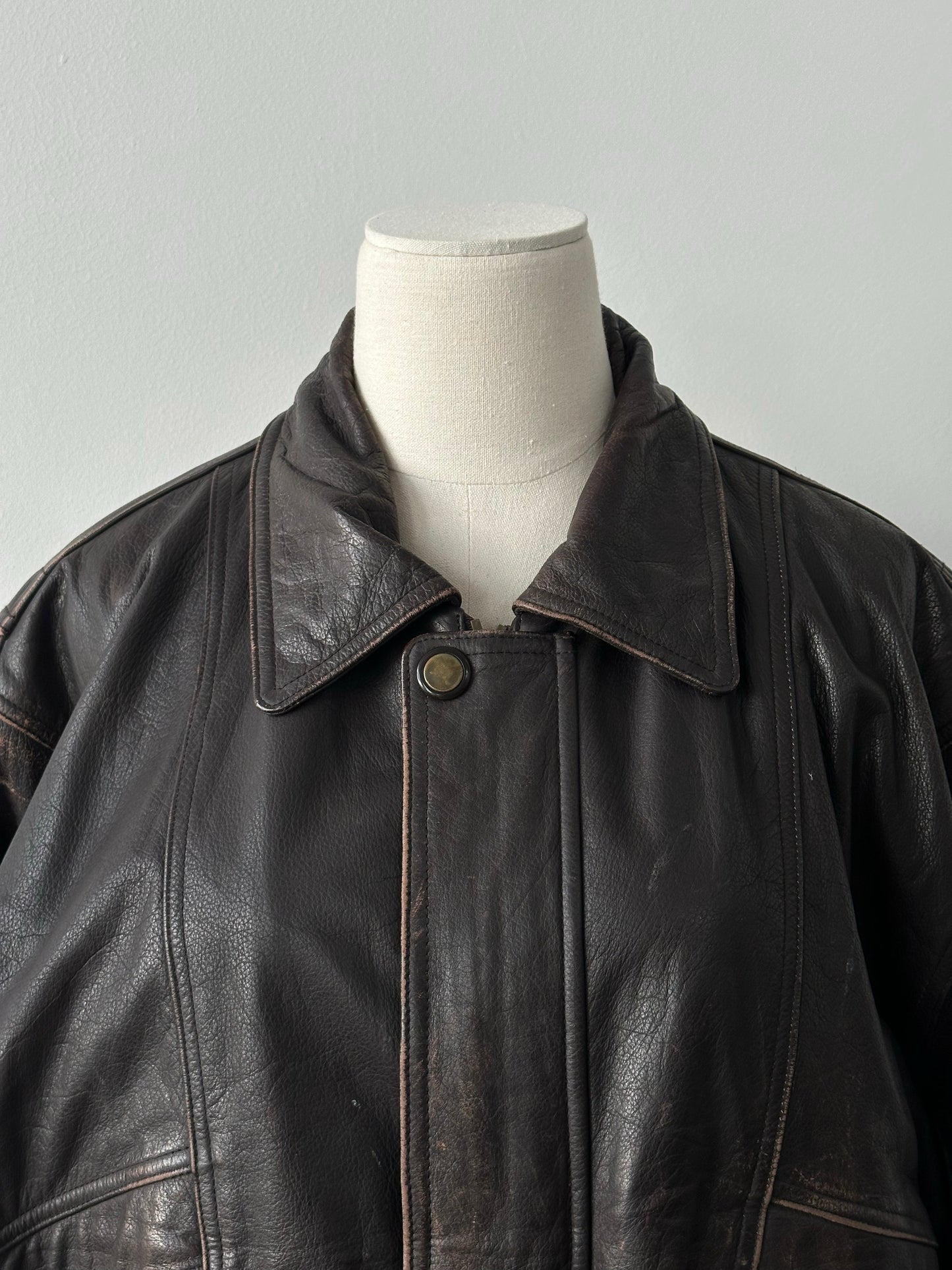 Vintage 1990s Distressed Leather Bomber Jacket - XL