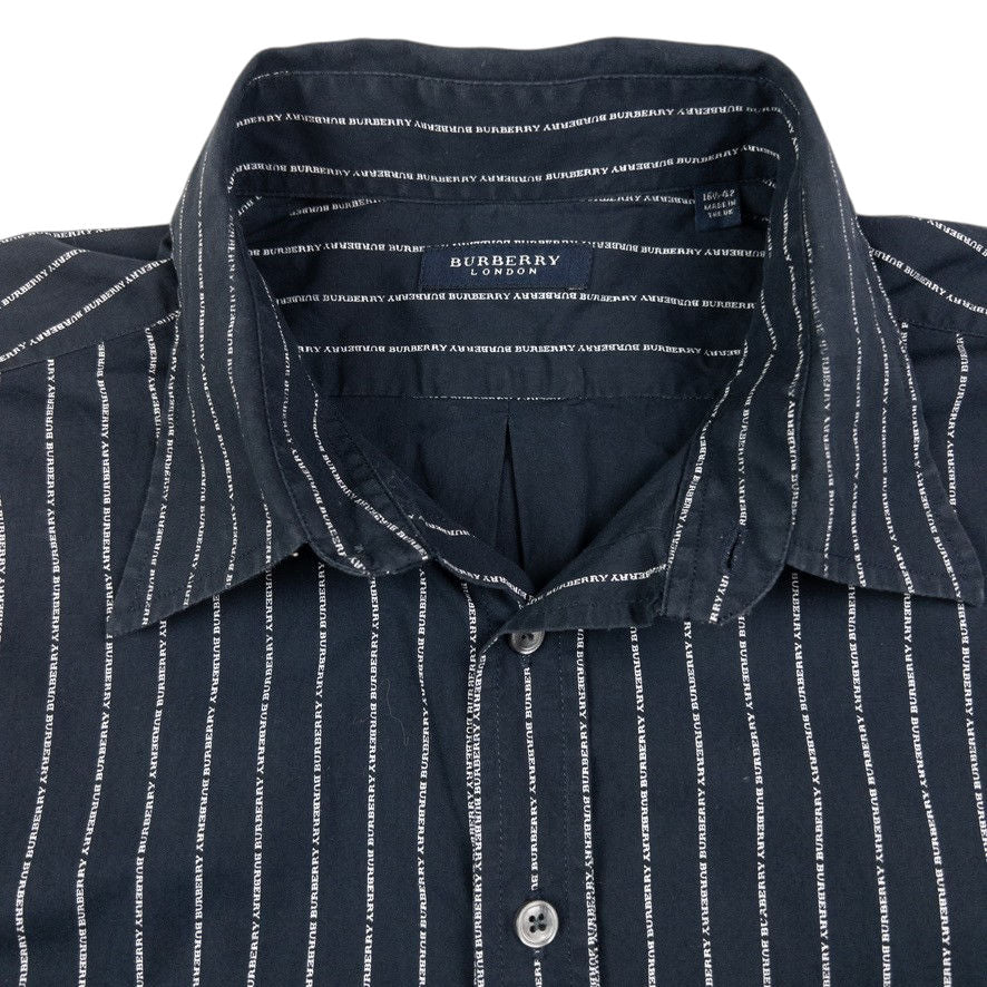 Vintage Burberry Text Stripe Long Sleeve Button Up Shirt Size L