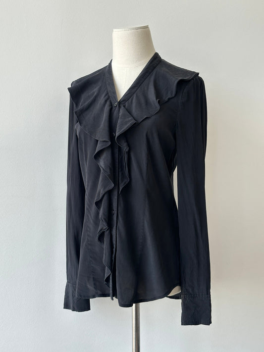 DKNY 2000S Pure Silk Ruffle Shirt - S