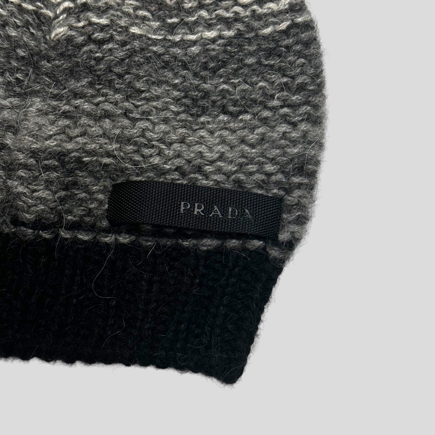 Prada Sport 2007 Alpaca Wool Carbon Logo Beanie - OS