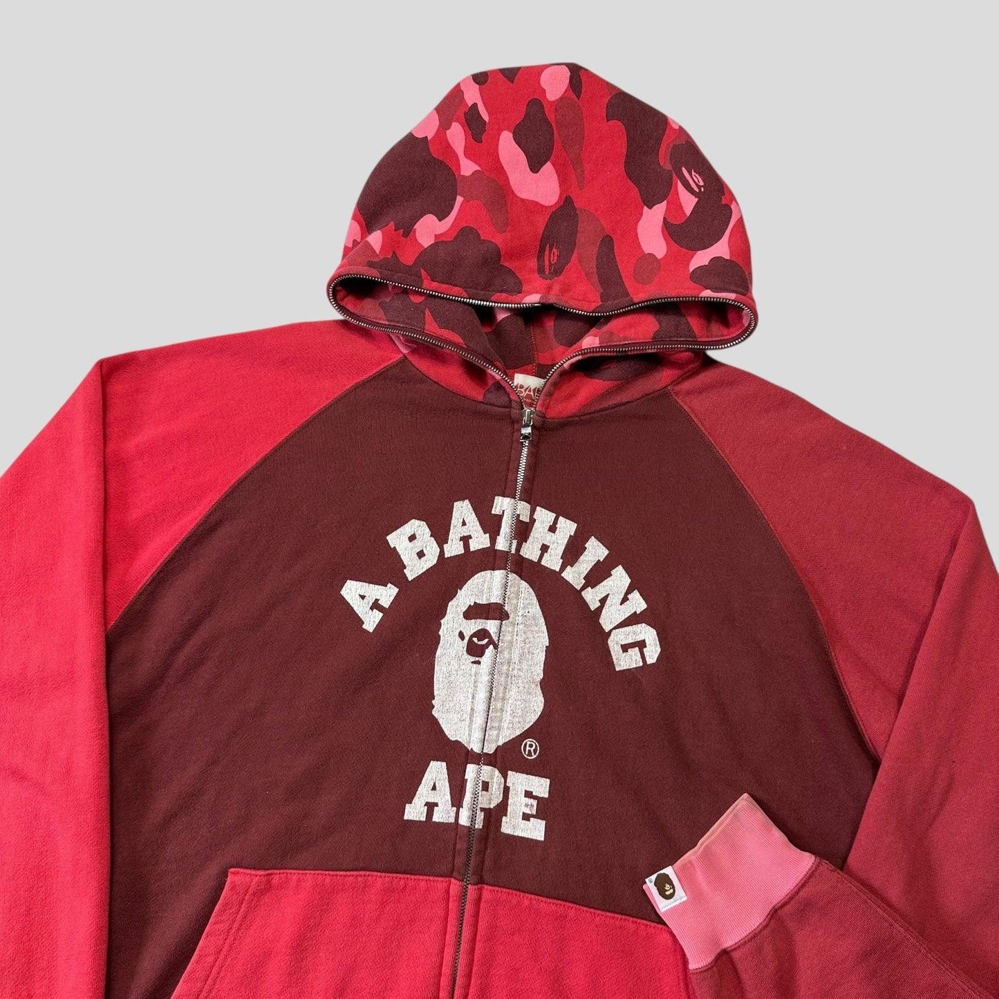 Bape OG 2005 Red Camo Spellout Full Zip Hoodie - L/XL