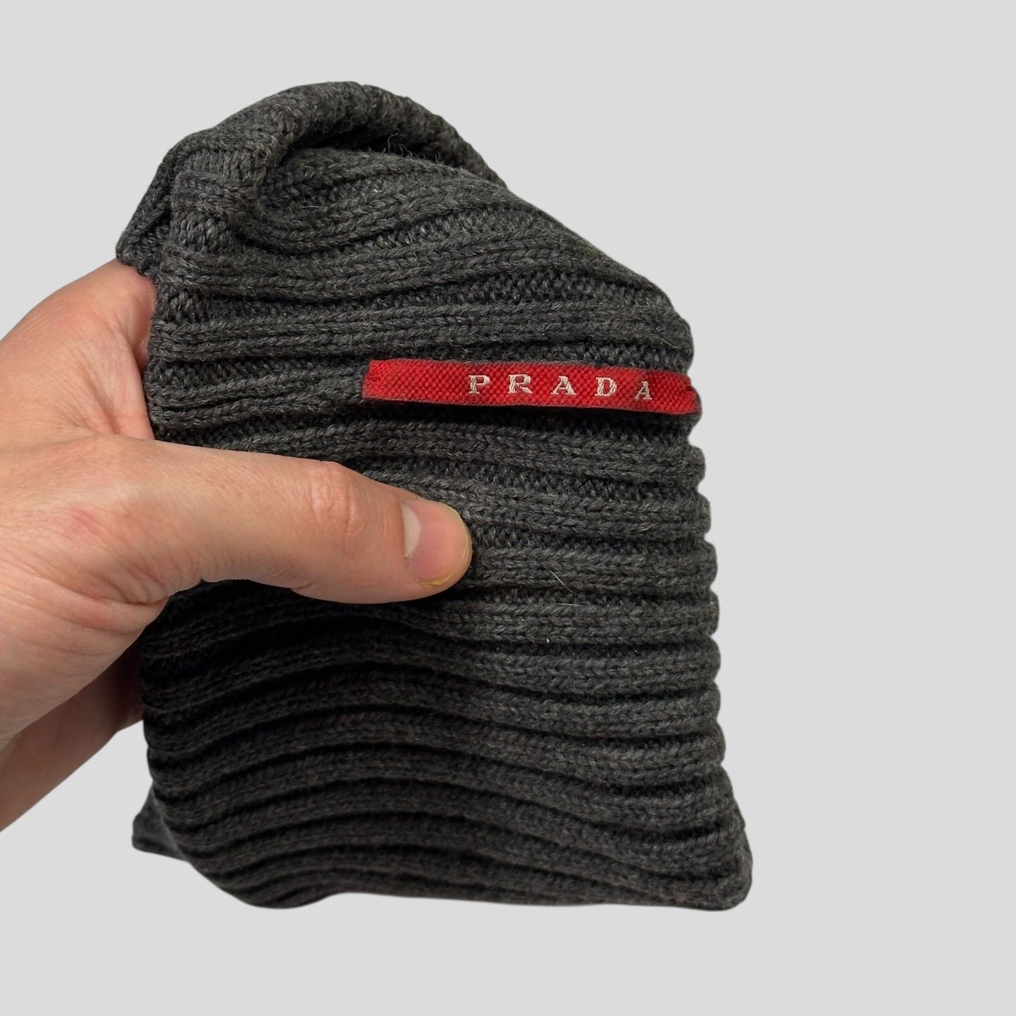 Prada Sport 2007 Carbon Logo Grey Wool Beanie - OS | O/S, Grey