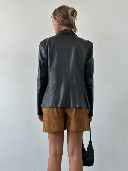 Vintage Fitted Leather Blazer Jacket - S