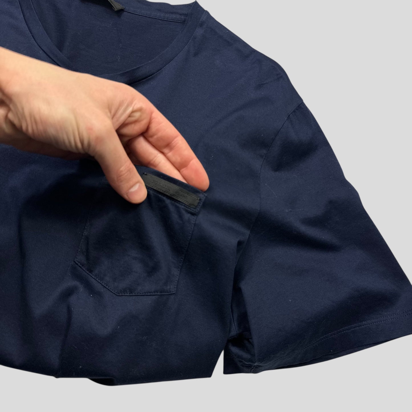 Prada 2016 Navy Blue Soft Cotton Pocket Logo T-shirt - L/XL