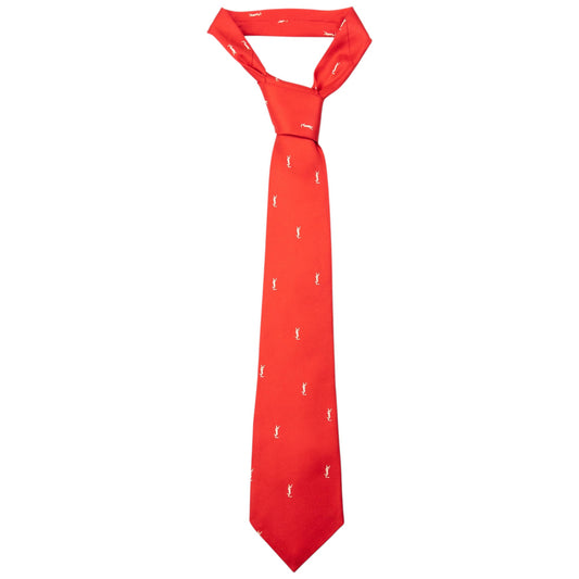 Vintage 80s YSL Yves Saint Laurent Monogram Silk Tie | O/S, Red