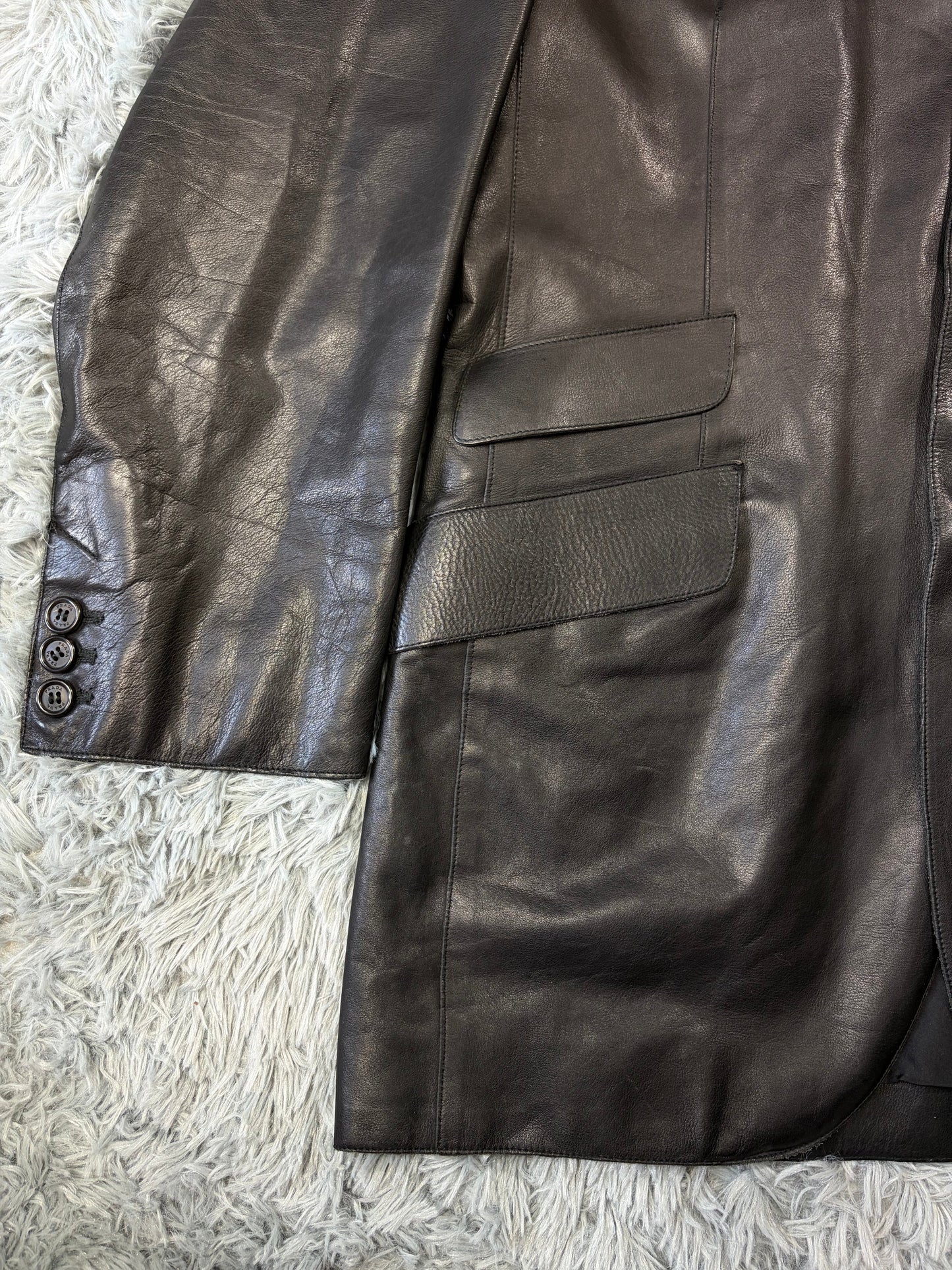 Prada Milano 00’s Black Leather Lined Asymmetric Blazer Coat - IT52 | O/S, Black