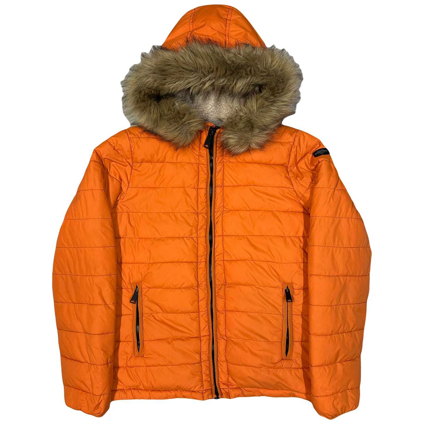 Schott Puffer Jacket With Fur Hood In Orange ( S )