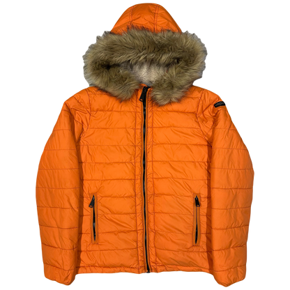 Schott Puffer Jacket With Fur Hood In Orange ( S )
