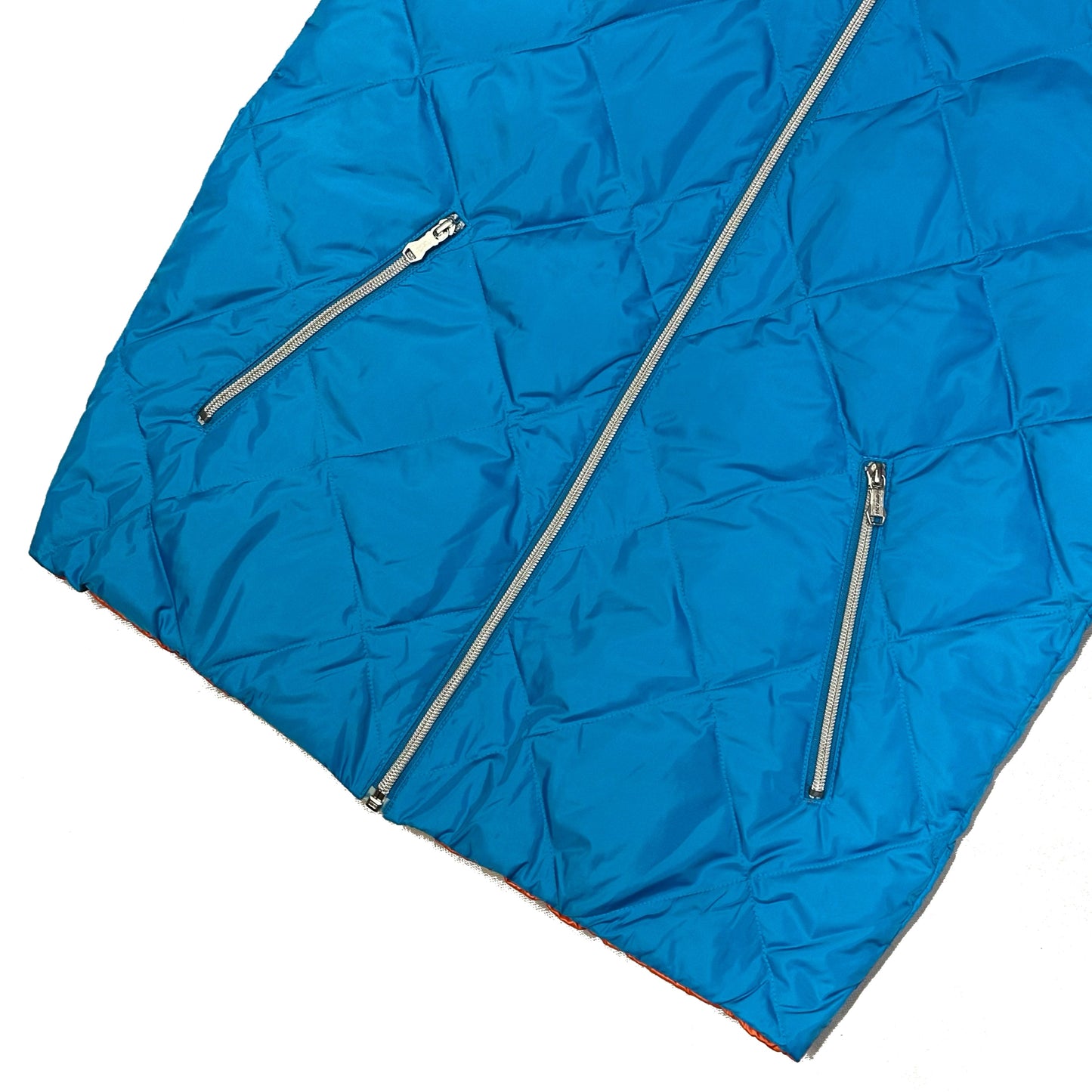 Takeo Kikuchi Diamond Stitch Reversible Puffer Jacket In Blue & Orange (L) | Large, Blue
