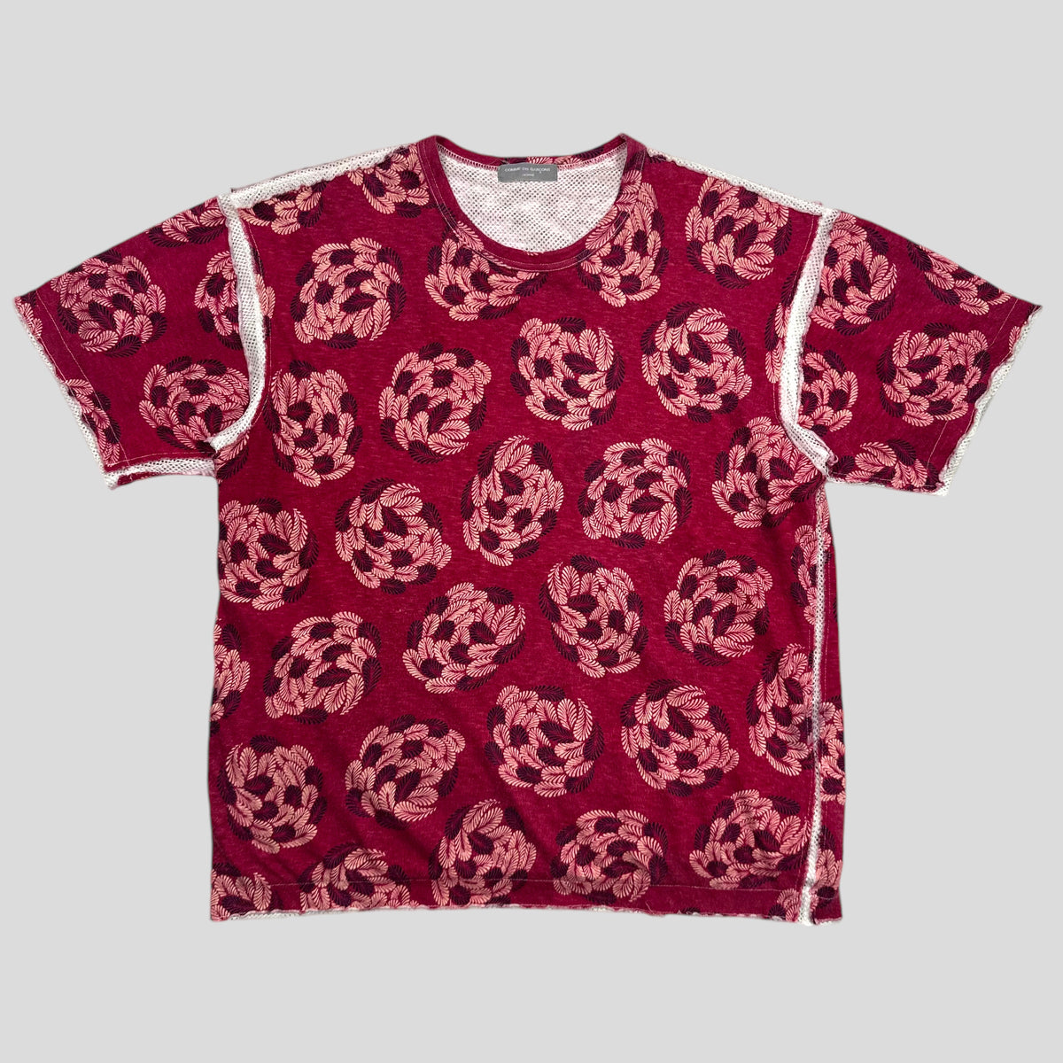 CDG Homme 2003 Feather Print Mesh Layered Technical T-shirt - M | Medium, Red