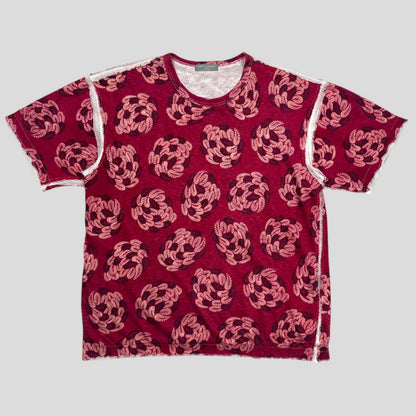 CDG Homme 2003 Feather Print Mesh Layered Technical T-shirt - M | Medium, Red