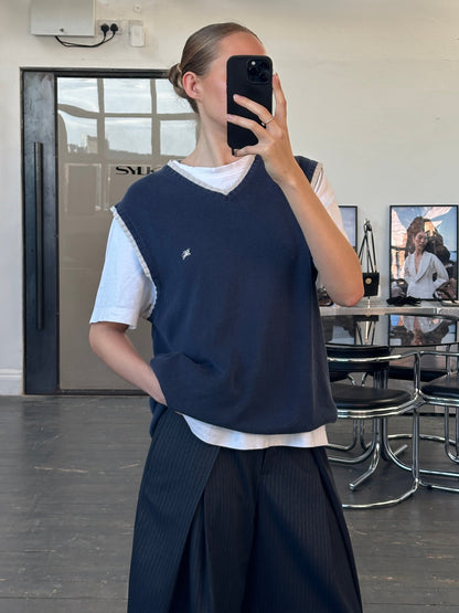 Burberry London 1990s Cotton Sleeveless Logo Knitted Jumper - XL