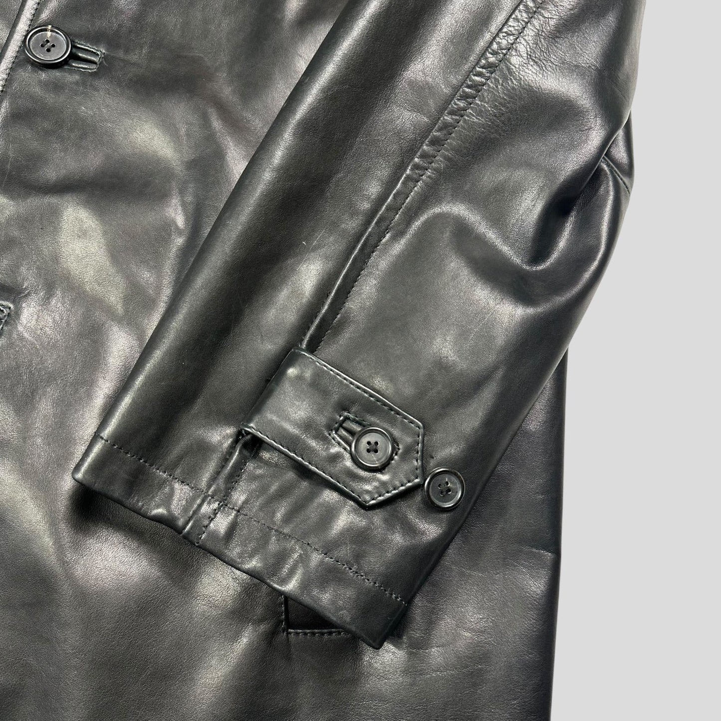 Prada Milano AW98 Wool Lined Gloss Leather Matrix Trench Coat - IT50 | Default Title, Black