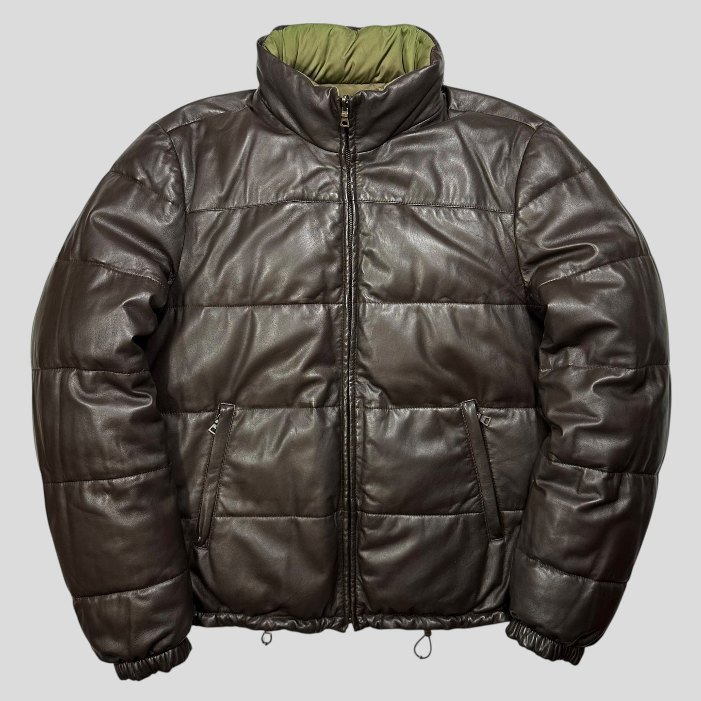 Prada Milano 2012 Leather Reversible Triangle Logo Nylon Puffer Jacket - L | Default Title, Multicoloured