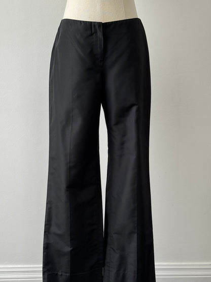 Emporio Armani silk low waist tailored trousers in size W26, featuring a sleek, minimalist design with a low-rise fit.