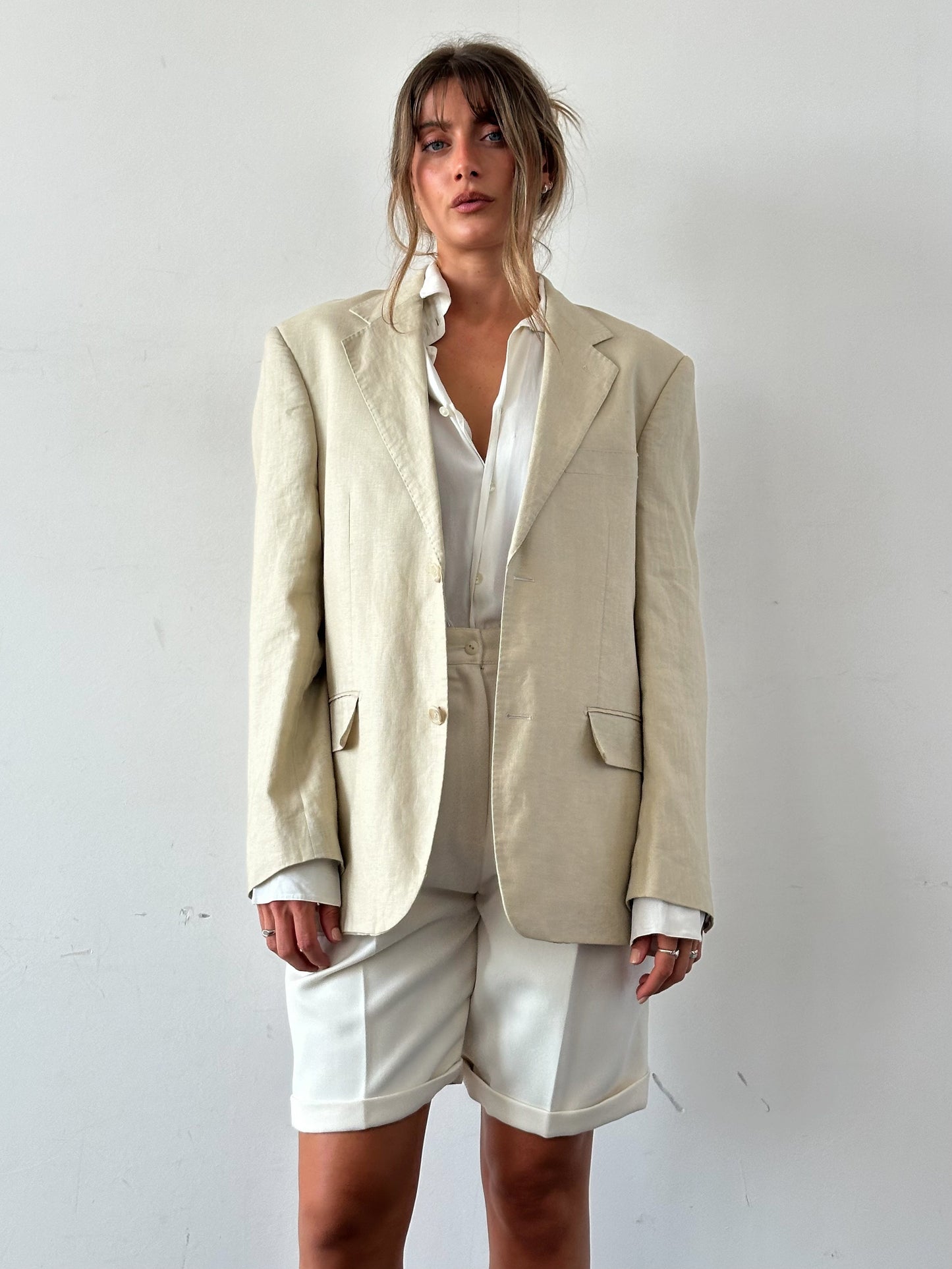 Vintage Pure Linen Single Breasted Blazer - 42R/L