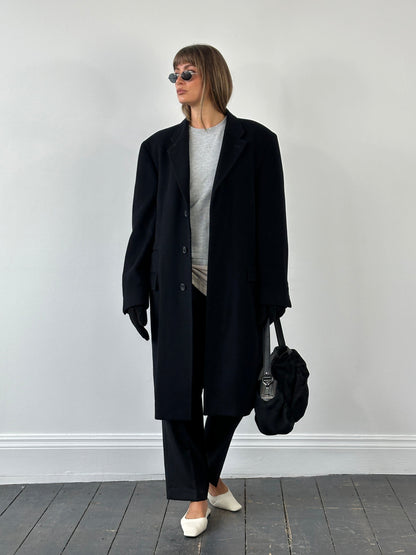 Balmain 1990s Wool Minimal Concelled Placket Coat - XL