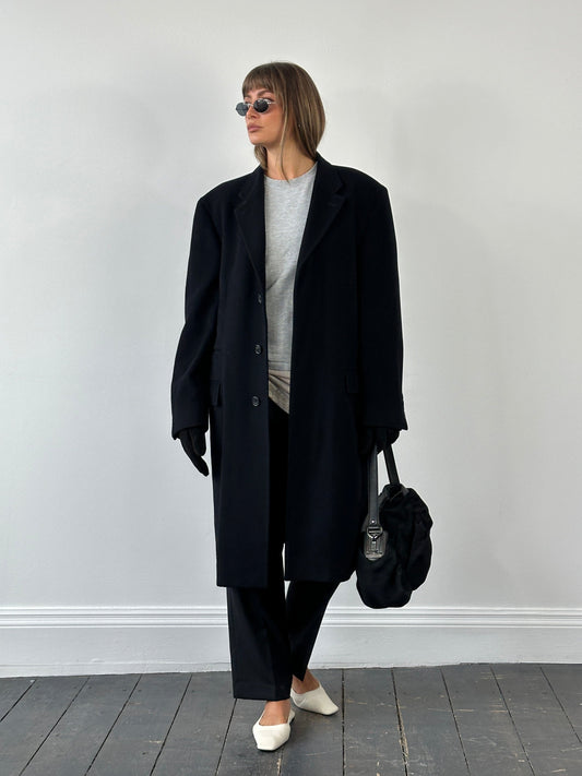 Balmain 1990s Wool Minimal Concelled Placket Coat - XL