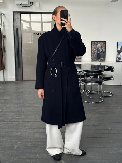 Vintage 1990s Wool Cashmere Double Breasted Belted Coat - L