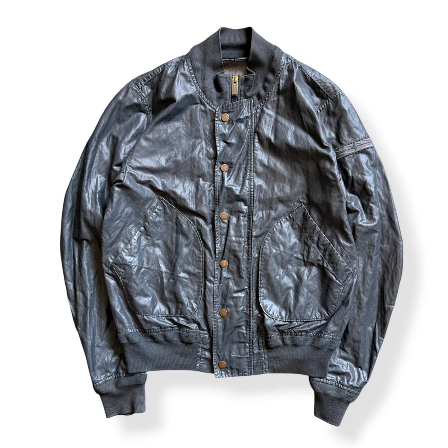 SS2008 Stone Island Denims Waxed Bomber Jacket (M) | Default Title, Metallic Silver