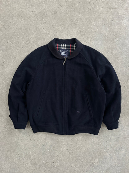 Burberry 1990s Pure Wool Check Logo Bomber Jacket - L/XL