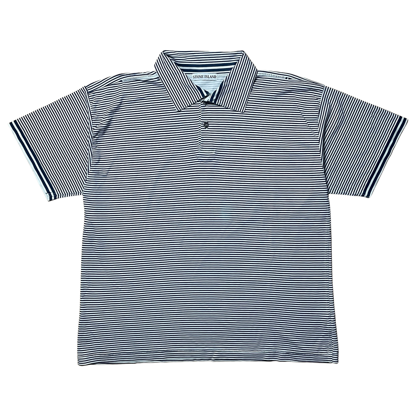 S/S 1989 Navy Blue & White Striped Egyptian Cotton Polo Shirt