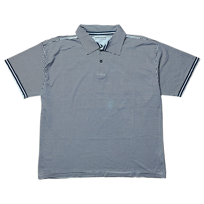 S/S 1989 Navy Blue & White Striped Egyptian Cotton Polo Shirt