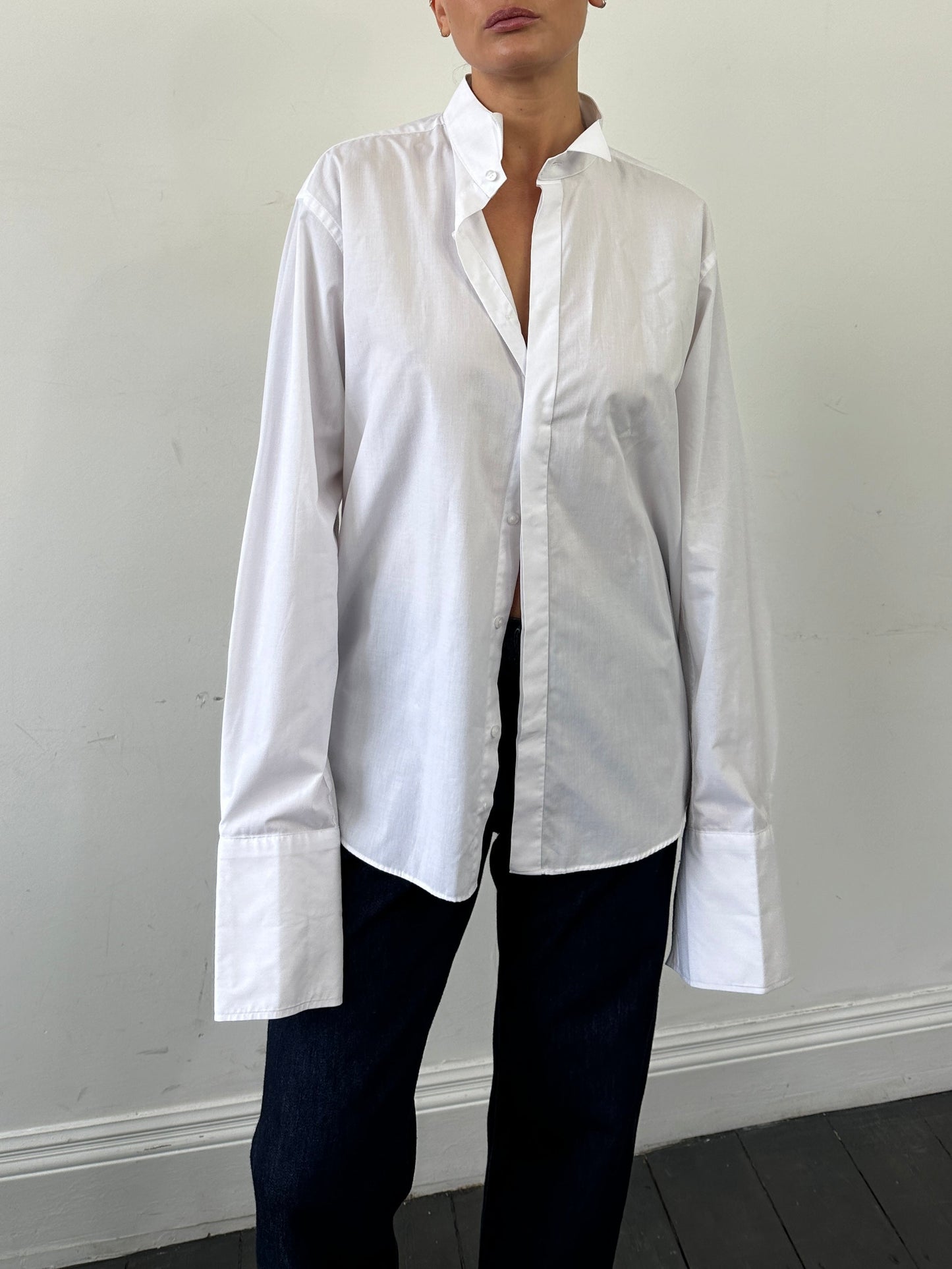 Vintage 2000s Wing Collar Cotton Tuxedo Dress Shirt - L/XL