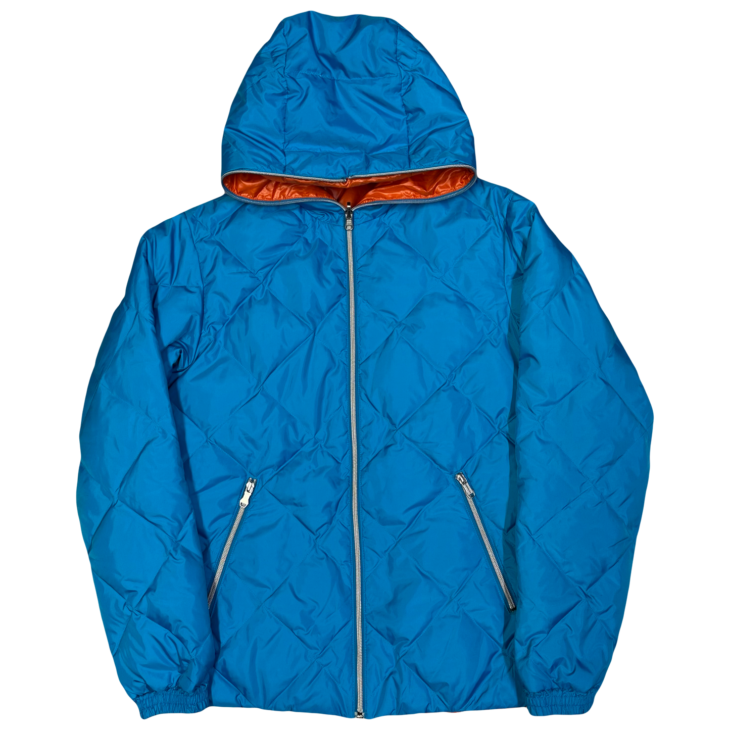Takeo Kikuchi Diamond Stitch Reversible Puffer Jacket In Blue & Orange (L) | Large, Blue
