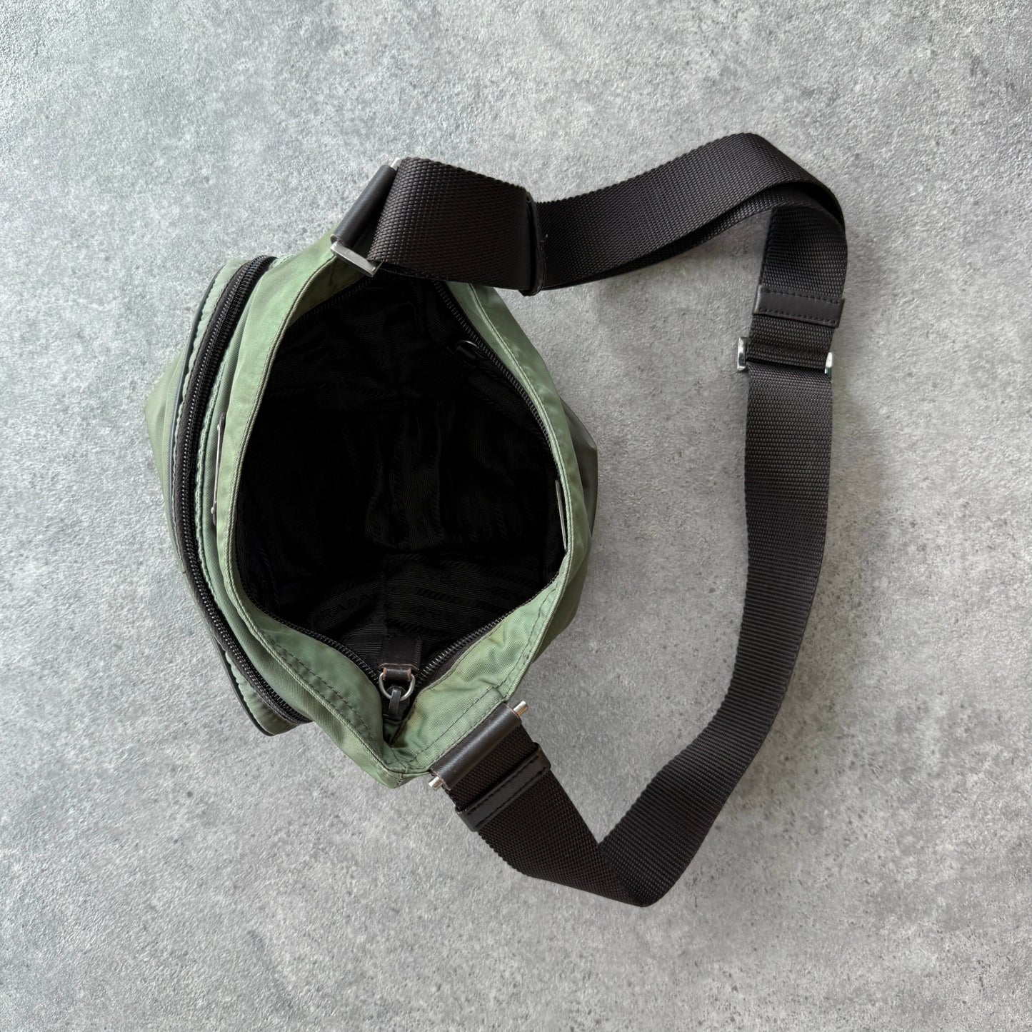 Prada Milano 2000s cross body nylon bag (12”x11”)