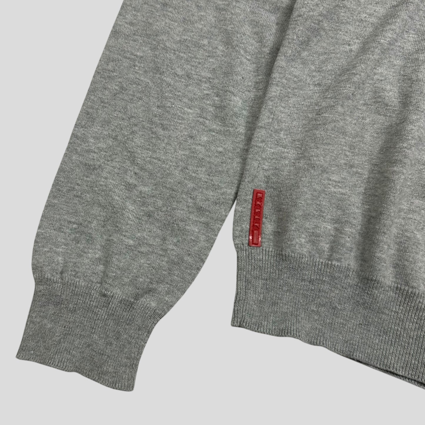 Prada Sport 2008 Red Logo Tab Rib Detail V-neck Knit Jumper - M | Default Title, Grey