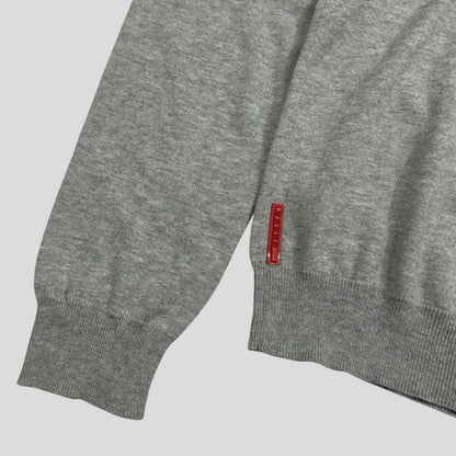 Prada Sport 2008 Red Logo Tab Rib Detail V-neck Knit Jumper - M | Default Title, Grey