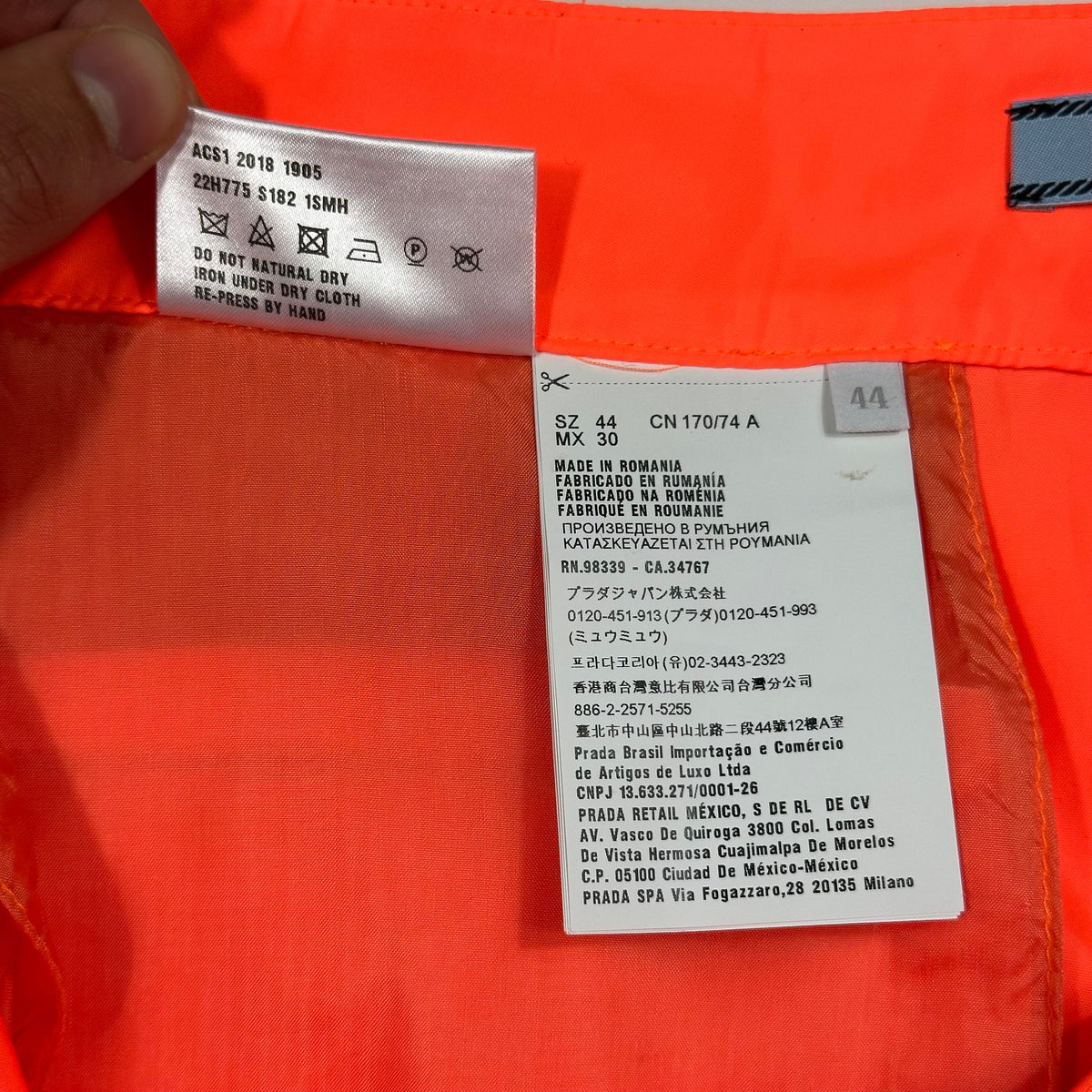 Prada Milano 2018 Orange Nylon Gabardine Triangle Logo Trousers - S/M | Small, Orange