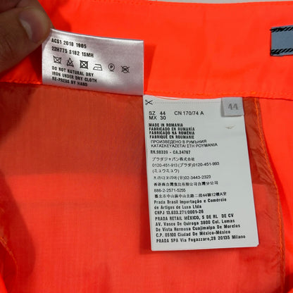 Prada Milano 2018 Orange Nylon Gabardine Triangle Logo Trousers - S/M | Small, Orange