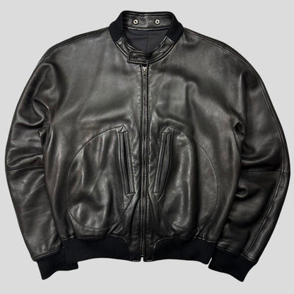 Gucci by Tom Ford FW03 Leather + Silk Pleated Padded Flight Jacket - IT50 (M/L) | Default Title, Black